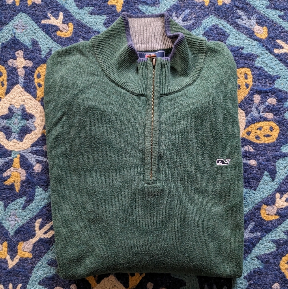 Vineyard Vines L Mens Green Cotton 1/2 Zip